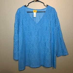 Ruby Rd Woman’s Sky Blue V-Neck 3/4 Sleeve Top